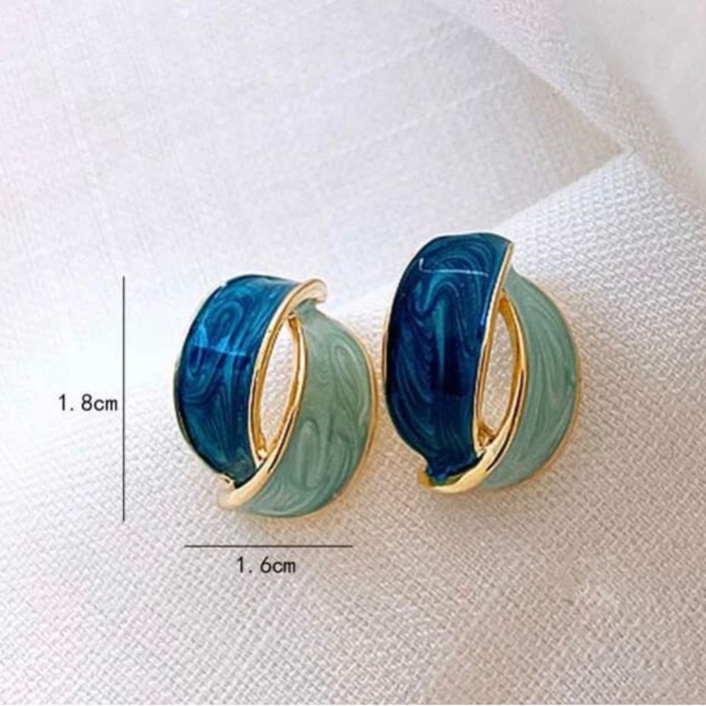 Blue/green geometric stud/ drop earrings